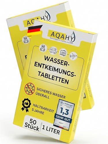 Wasseraufbereitungstabletten für Wandern, Camping und Notfallausrüstung – Wasserentkeimungstabletten 100 Stück Trinkwasserreinigung Active für 100 Liter