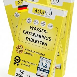 Wasserentkeimungstabletten für Trinkwasser-Aufbereitung, 150 Stück pro Liter, ideal für Wandern, Camping und Notfallausrüstung