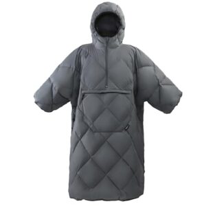 Grauer ATEPA Camping Poncho mit Kapuze, wasserabweisend und winddicht, ideal für Camping, Outdoor-Aktivitäten und Reisen