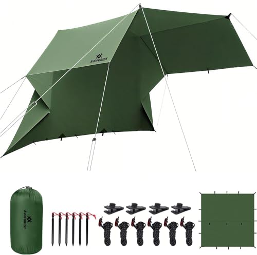 AVOFOREST Tarp 3x3 Wasserdicht, Zeltplane mit 19 Ösen, Aluminiumstiften und Nylonseilen für Outdoor-Camping-Picknick-Wandern-Hängematte