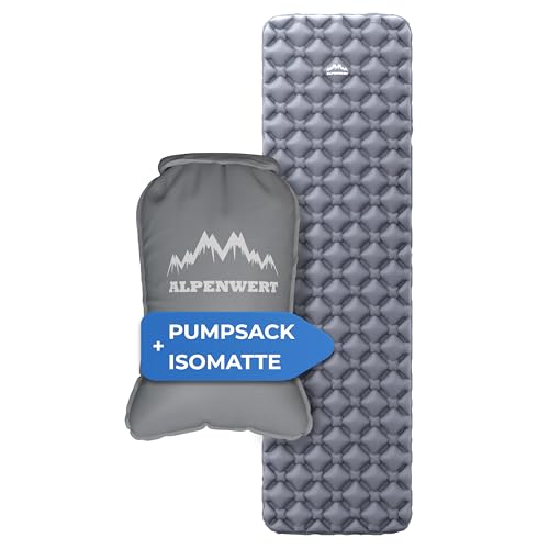 Alpenwert Outdoor Schlaf-Set - Isomatte Ultraleicht + Pumpsack 7,5L für Camping und Wandern