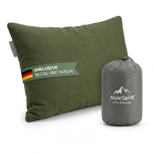 Alpin Spirit Camping und Reisekissen, 100% Baumwolle, Ultraleichtes Memory Foam Kissen für Outdoor, Camping, Urlaub & Festival