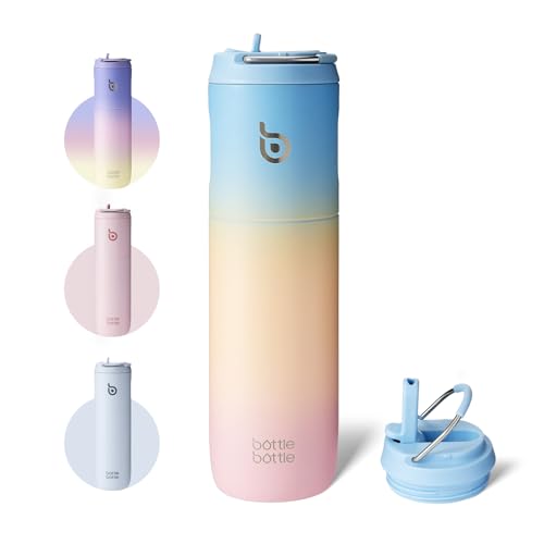 Isolierte Edelstahl-Trinkflasche 750 ml mit Strohhalm, Deckel & Griff - Auslaufsicher, BPA-frei, Doppelwandig - Wasserflasche für Sport, Reisen und Fitness