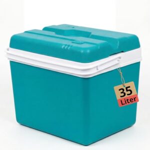 Kühlbox für lange Transporte, groß 35 Liter Fassungsvermögen, akustisch isoliert und mit einem robusten Griff ausgestattet.