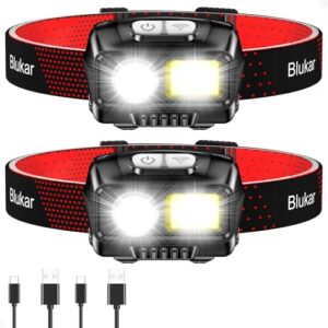 Zwei schwarze und rote LED Stirnlampen, wiederaufladbare Kopflampen mit 8 Lichtmodi und Sensor für Joggen, Campen, Angeln