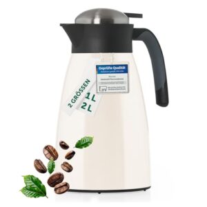 Thermoskanne 2 Liter, BPA-frei, Edelstahl, Quick Tip Verschluss, auslaufsichere Kaffeekanne, Isolierkanne 2l, Thermoskanne 2l, Off-White