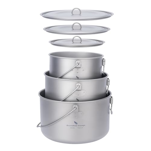 Titan Topf mit Deckel für Camping und Outdoor-Kochen, 1,3L, 1,95L oder 2,9L, hochwertiges Titan-Geschirr für Lagerfeuer und Wandern.