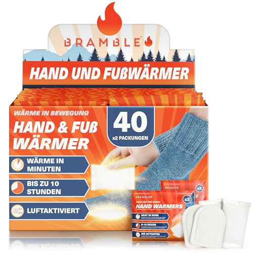 Bramble Hand und Zehenwärmer Vielfaltspackung - 40 Paar, insgesamt 80 Einweg-Taschenhand- und Selbstklebende Fußwärmer - luftaktiviert und geruchsfrei - bis zu 10 Stunden Wärme