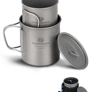 Titan Campingbecher Set, 2 Becher mit 300 ml und 450 ml Fassungsvermögen, ultraleicht, hitzebeständig, faltbarer Griff, ideal für Camping, Wandern, Picknick, Kaffee, Tee und Wasserkochen