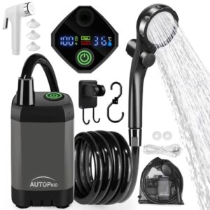AUTOPkio Campingdusche mit Akku, verbesserte Camping Dusche 6000mAh wiederaufladbar Pumpe, intelligente Digitalanzeige für Camp, Outdoor, Haustier, Notfall (Grau)