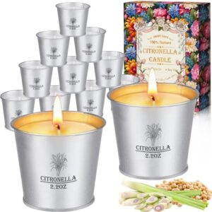 Ein Set mit 12 Citronella-Kerzen im Metalleimer, natürliche Sojawachs Zitronella-Kerze, Kerzengeschenkset für Outdoor-Aktivitäten wie Garten, Hof, Party, Camping und Grillen.