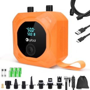 Elektrische SUP Pumpe Akku, Lytool 50 PSI Hochdruck SUP Luftpumpe Akku & 12V Auto-Anschluss Dual-Power Luftpumpe. Auto-Off, Wiederaufladbar für Stand Up Paddle Boards, Kajaks, Zelte und Luftmatratzen