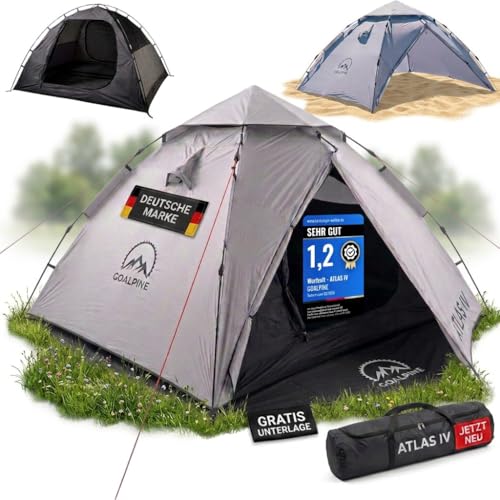 GOALPINE Atlas IV Wurfzelt Pop-up Zelt für 2-4 Personen, 100% wasserdicht, in 40 Sekunden aufgebaut, ideal für Camping, Festival & Strand