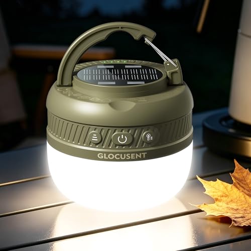 Glocusent Camping Lampe Aufladbar, 5000mAh 120Std. Laufzeit, Led Camping Lampen 5 Helligkeitsstufen & 3 Modi & SOS, IPX5 Waterdicht
