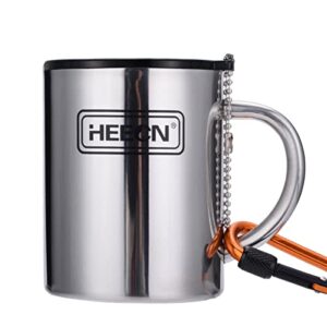 Campingbecher aus Edelstahl mit versiegeltem Trinkdeckel und Karabiner für heiße oder kalte Getränke, BPA-frei, 400 ml Fassungsvermögen