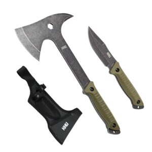 Camping Axt mit Feststehender Klinge, 420HC Stahl, Jagdmesser für Outdoor-Einsatz