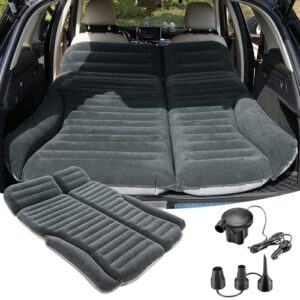 Doppelseitige Luftmatratze mit dicke Beflockung, perfekt fuer Camping und Reisen, bequem fuer zwei Personen, komfortable Aufblasbare Matratze mit Luftpumpe und zwei Kissen