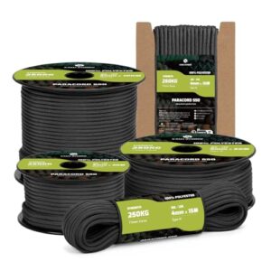 Kamu Synber Paracord 550 Typ III, 4 mm, 10 m, 7 Stränge, Schnur für Basteln, Outdoor, Survival, Tragkraft 250 kg, Schwarz