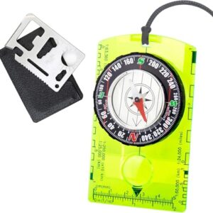 Professioneller Navigation Kompass, Taschenkompass mit Gravur, ideal für Wanderungen, Camping und Aktivitäten im Freien, präzise Orientierungshilfe, Acryl-Grundplatte, Azimutlager, um 360 Grad drehbare Lupe, Magnetnadel in flüssigkeitsgefüllter Kapsel, Leuchtmarkierung für richtige Richtung auch nachts.