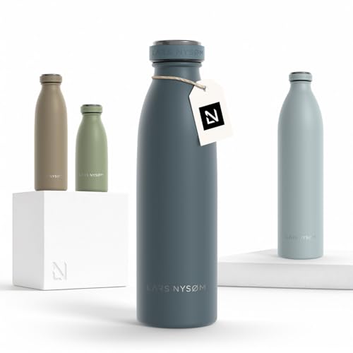 LARS NYSØM Edelstahl Trinkflasche 350ml, 500ml, 750ml, 1L, 1,5 Liter - Thermosflasche für Wasser und Getränke geeignet, sportlich und Outdoor-tauglich