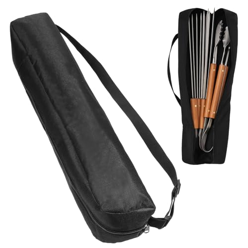 Larrel Aufbewahrungstasche für Grillutensilien, stabile Grillwerkzeugtasche mit Griff, 57 x 10 cm, tragbar, schwarz, Grillutensilien-Aufbewahrung für Camping und Wandern, BBQ