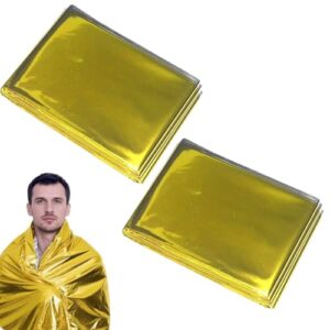 Zwei Rettungsdecken mit goldener und silberner Seite, ideal für Notfälle und Erste Hilfe