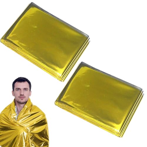 Zwei Rettungsdecken mit goldener und silberner Seite, ideal für Notfälle und Erste Hilfe