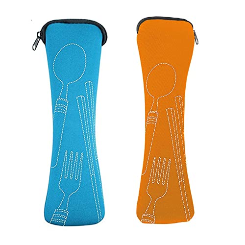 Zwei tragbare Neopren Bestecktaschen mit Reißverschluss, wetterfest und leer. Geeignet für Camping, Outdoor-Aktivitäten, Schule oder Picknicks.