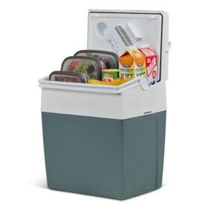 Tragbare elektrische Kühlfachbox mit 26 Litern Inhalt und 12V/230V Stromversorgung für Auto, Wohnmobil und Outdoor Reisen in blauer Farbe