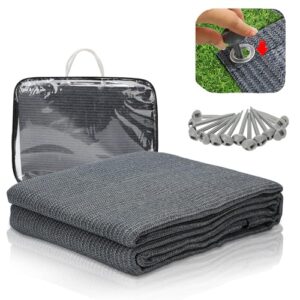 Vorzeltteppich Campingmat Outdoor Atmungsaktiv rutschfest Waschbar Schimmelfrei UV-Stabilisiert mit 12 Löchern und Tragetasche, Grau Blau