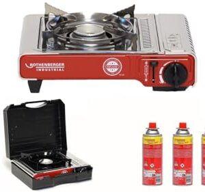 ROTHENBERGER Industrial Campingkocher Deluxe mit 4 Gaskartuschen und Tragekoffer, einflamig, für Töpfe 12-34 cm