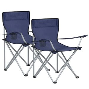 Campingstuhl 2er Set, Klappstuhl für Outdoor, Angelstuhl mit Armlehnen und Getränkehalter, tragbar, klappbar, bis 120 kg belastbar, für Camping, Garten, Strand, Terrasse