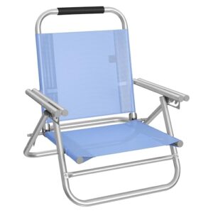 Tragbarer Strandstuhl mit atmungsaktiver Sitzfläche und komfortabler Rückenlehne, ideal für den Einsatz am Strand oder auf der Terrasse