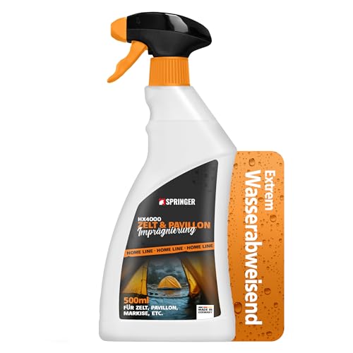 Hochwertiges Outdoor-Imprägnierspray SPRINGER HX4000, Made in Deutschland. Imprägniert Textilien wasserdicht und bietet langfristigen Schutz von bis zu 12 Monaten.