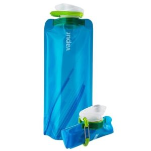Umweltfreundliche Vapur Wasserflasche aus blauem Kunststoff, 1 Liter Fassungsvermögen, widerstandsfähig und faltbar