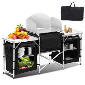 Campingküche, Faltbarer Campingschrank mit Aluminiumgestell und Spritzschutz, perfekt für Outdoor-Geschäfte, Reisen und Picknicks.