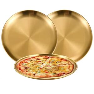 Set aus 3 Edelstahltellern mit goldener Fassung für Outdoor-Aktivitäten wie Camping, Picknick oder Wandern geeignet.