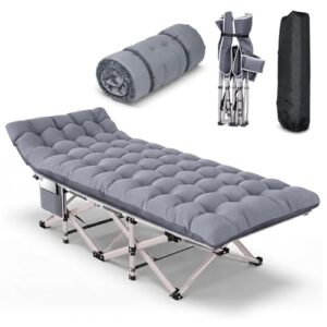 Asdsed Feldbett Klappbar mit Matratze - 7-Zonen Campingbett 200 kg XXL, Wende-Auflage 2-in-1 Sommer & Winter, Schwerlast Gästebett für Outdoor, Innen, Garten & Zelt, grau