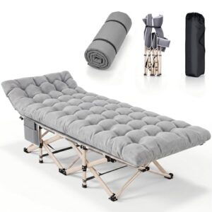 Feldbett Klappbar mit Matratze - 7-Zonen Campingbett 250 kg XXL, 1200D Oxford, 15° ergonomische Neigung, Schwerlast Gästebett für Outdoor, Indoor, Garten & Zelt, Grau