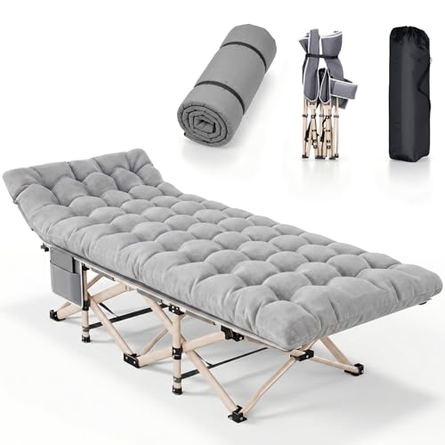 Feldbett Klappbar mit Matratze - 7-Zonen Campingbett 250 kg XXL, 1200D Oxford, 15° ergonomische Neigung, Schwerlast Gästebett für Outdoor, Indoor, Garten & Zelt, Grau