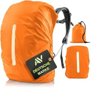 Regenschutz für Rucksäcke mit Reflexstreifen, wasserdichte Regenhülle für Schulranzen und Rucksack Cover, reflektierender Rucksacküberzug in Orange