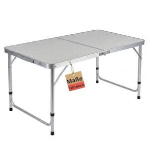 BigDean Klapptisch Campingtisch 120x60cm Höhenverstellbar & Stabil Alu Gestell mit Tragegriff, campingtisch, klapptisch, ausklappbar, stabile alubasis, tragegriff, campingausrüstung