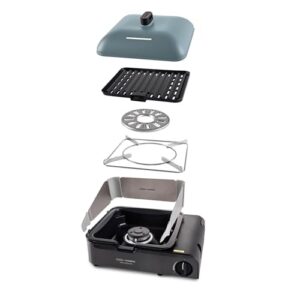 Kompaktes Camping-BBQ-System mit FFD Flammschutz, GreenGrill Rost & Perkolatorhalter für Camper und Outdoor-Aktivitäten