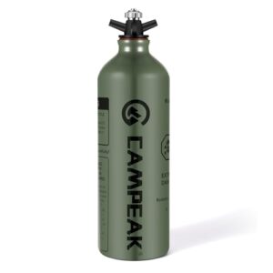 Tragbare Flüssigkraftstoffflasche 1 l aus Aluminium für Outdoor-Camping mit Sicherheitsventil und Komfortabelles Trinken unterwegs.