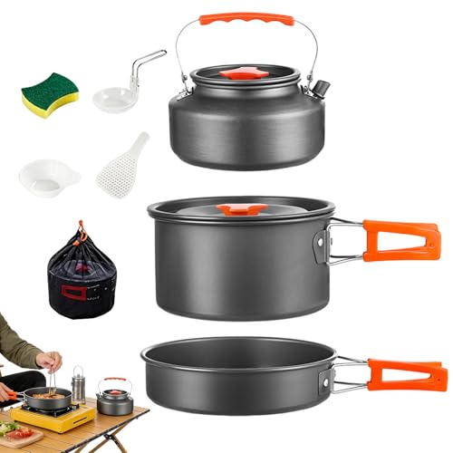 Camping Kochgeschirr Set, Outdoor Geschirr Set, Camping Kochtopf Set, Hochwertiges Aluminium, Kompakt, Vielseitig