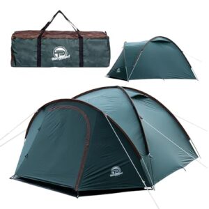 Campingzelt 3-4 Personen (doppelwandig) - leicht, stabil und wasserdicht mit verdunkeltem Innenraum, Moskitonetz und fluoreszierender Abspannleine