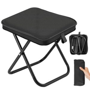 Faltbarer Campinghocker aus schwarzem Material, leicht und robust für Outdoor-Aktivitäten wie Camping, Wandern und Angeln