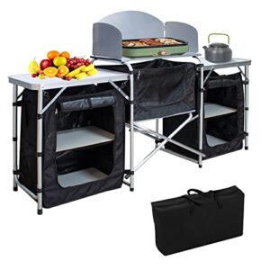 Faltbare Campingküche mit Windschutz, Campingschrank und Tragetasche für Outdoor-Küche