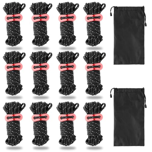 12 reflektierende Abspannseile aus Nylon für Camping und Outdoor-Anwendungen, mit Aluminiumspanner und hoher Tragfähigkeit von bis zu 260 kg