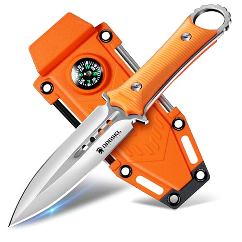 DRGSKL-Outdoor-Messer-Survival-von-der-Seite-dargestellt-mit-Kompass-Feststehende-Klinge-und-Feuerstahl-für-Camping-Jagd-Wandern